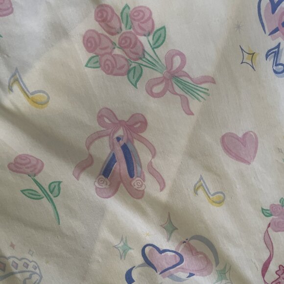 Vintage Dan River Barbie Flat Sheet Twin Size Floral & Ballerina Print Fabric - Picture 7 of 9